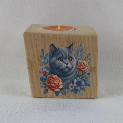 Bougeoir chat gris