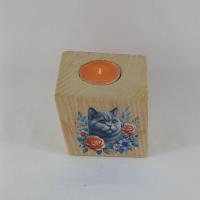 Bougeoir chat gris2