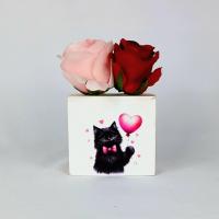 Deco roses rouge chat