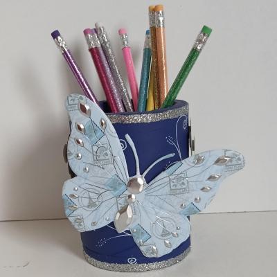 Pot a crayons papillon bleu 1